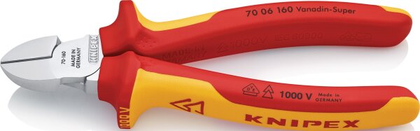 Seitenschneider VDE L.160mm Chrom m.2Komp.-H&uuml;llen KNIPEX m.Abgleitschutz